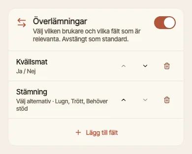 Konfiguration av ett ja/nej-fält.