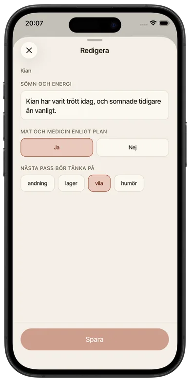 Skärmbild från Foveo: Överlämningar, Ny överlämning.