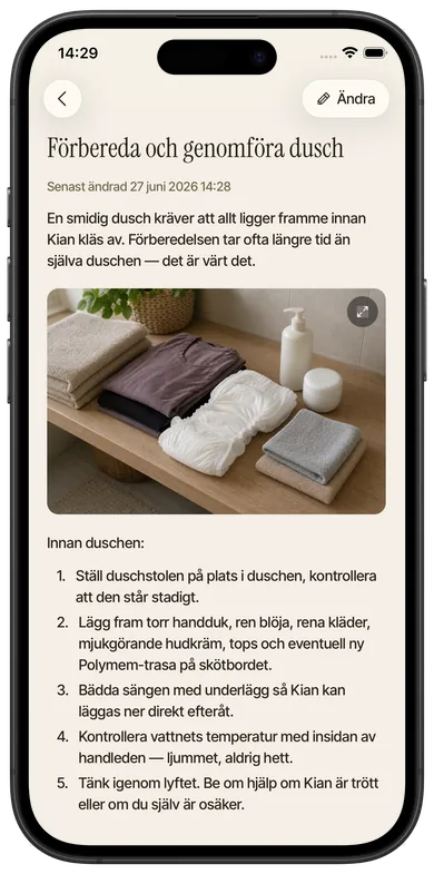 Skärmbild från Foveo: Instruktioner, Instruktion med bild.