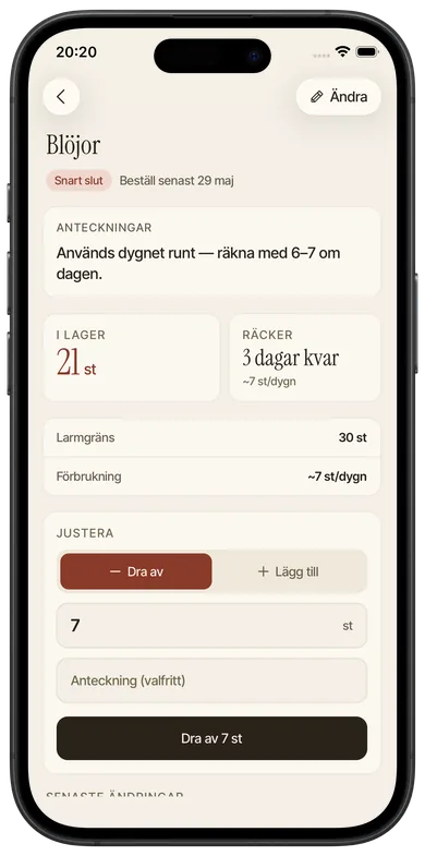 Skärmbild från Foveo: Lager med tidiga signaler, Saldo.