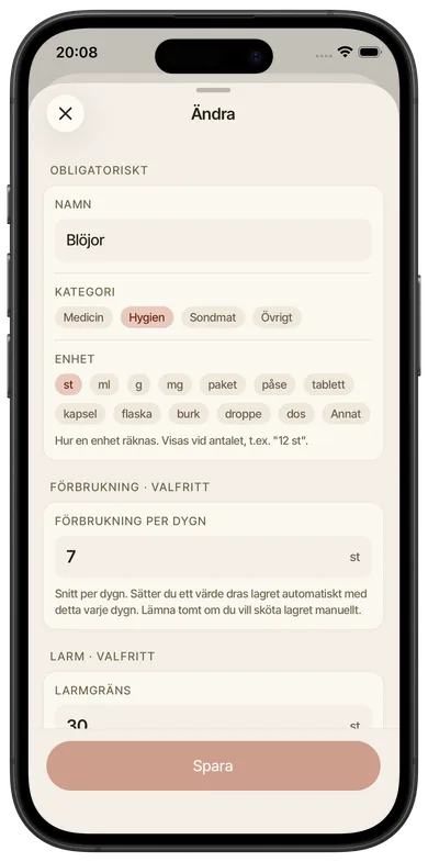 Skärmbild från Foveo: Lager med tidiga signaler, Redigera vara.