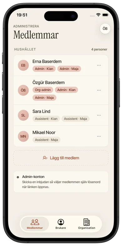 Medlemslistan visar varje persons roller per brukare. Använd menyn på raden för att ändra eller ta bort åtkomst. – Medlemmar och roller